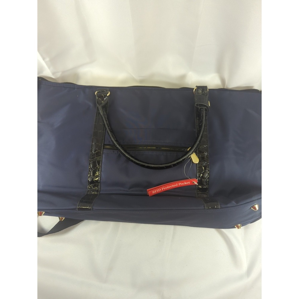 Samantha Brown Soft Travel Duffle Bag Navy Blue With Black Faux Croc Gently Used - Picture 12 of 13